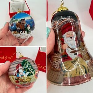 Hoytid God Jul Bergerlind Norwegian Christmas Ornaments Lot of 3 Hand Painted